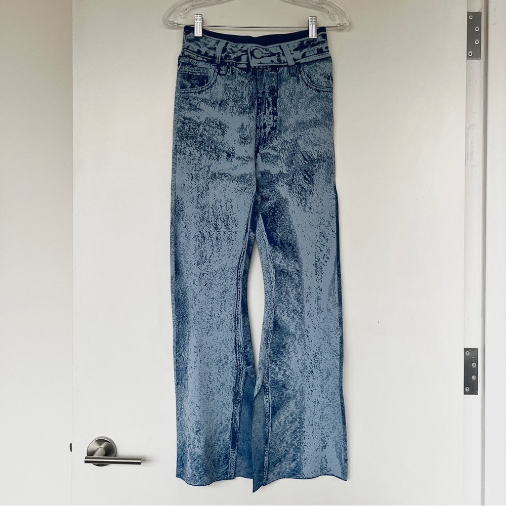 PH5 trompe l'oeil blue Toby stretch flared fake jean pant leggings with slits
